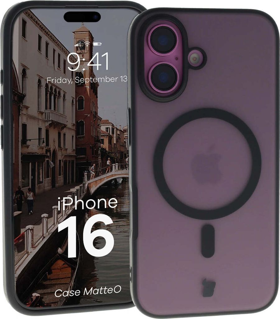 Bizon Case MatteO Apple iPhone 16 transparent mit schwarzem Rahmen