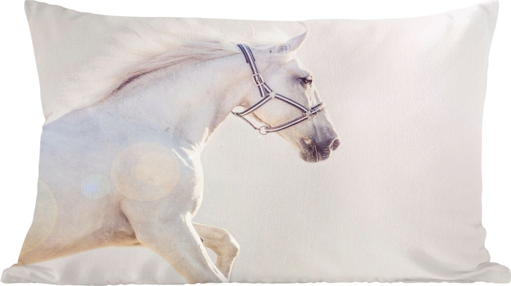 MuchoWow Zierkissen Sofakissen Wohnzimmer Dekokissen 50x30 cm Pferd - Weiß - Mähne - Wohnzimmerdekoration - Polster mit Photo