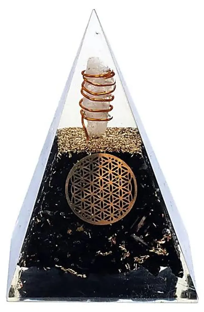 Pyramide Orgonite Méditation - Tourmaline et Fleur de Vie 5x5x8cm