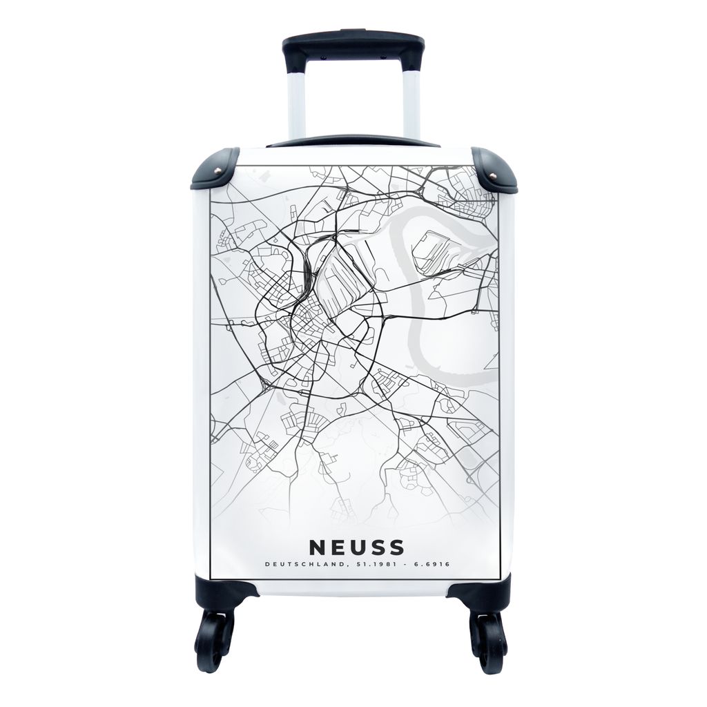 MuchoWow Koffer Handgepäck Trolley Rollkoffer Kleine Reisekoffer mit 4 Rollen - Karte - Karte von Neuss - Stadt Neuss - Cabin Size < 55x40x23 cm...