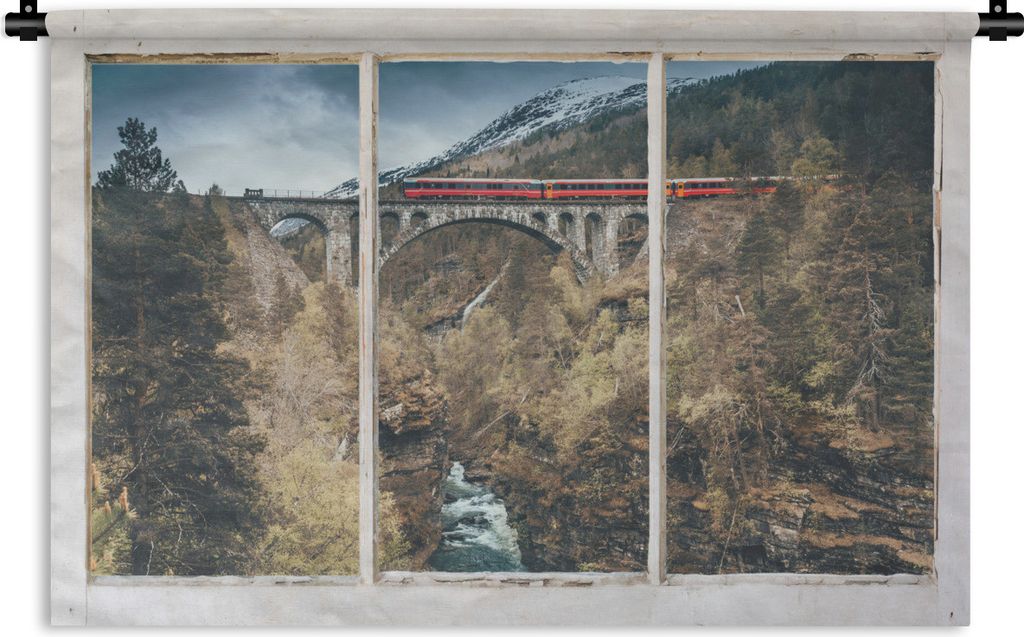 MuchoWow Wandteppich Wandbehang Aussicht - Berg - Brücke 150x100 cm Tapisserie Dekoration Wandtuch - Waschbar - Tapisserien - Wand-Decke