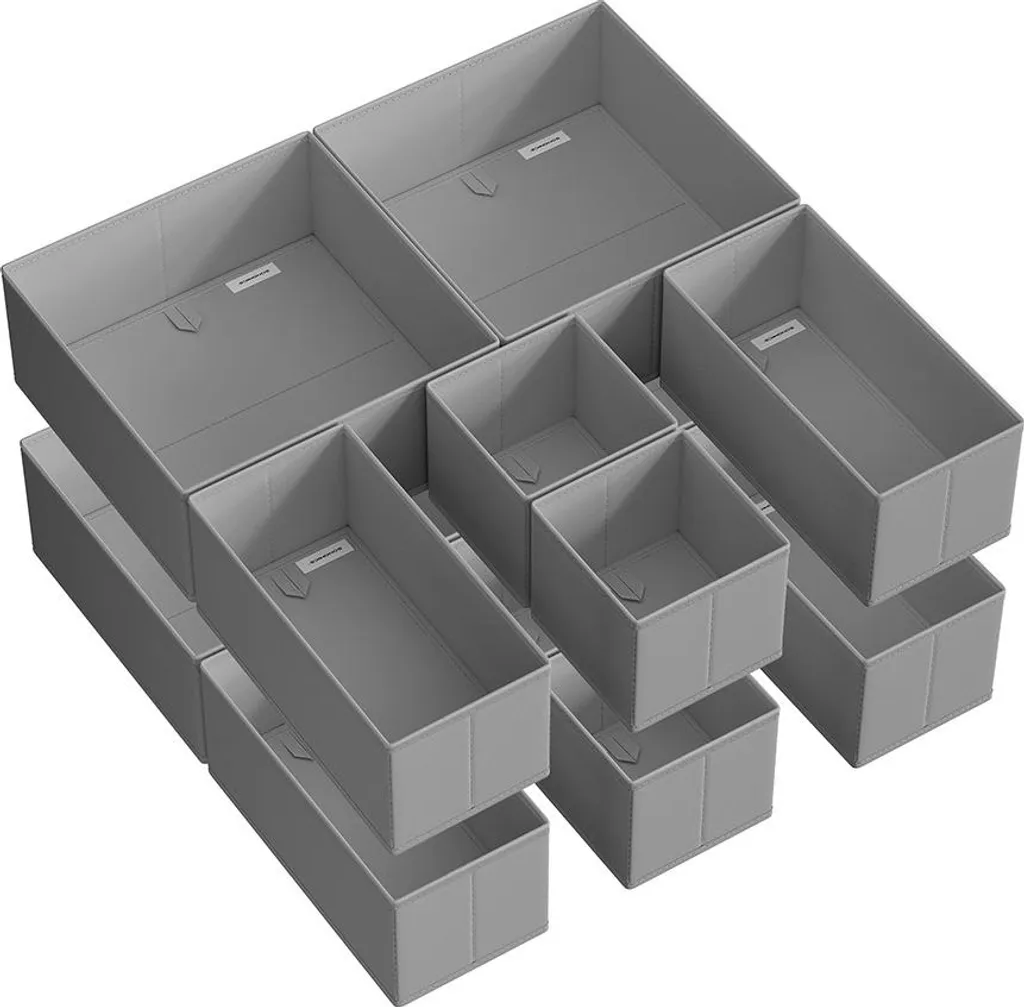 Boîte de rangement tiroir en lot de 12 pièces, design gris tourterelle