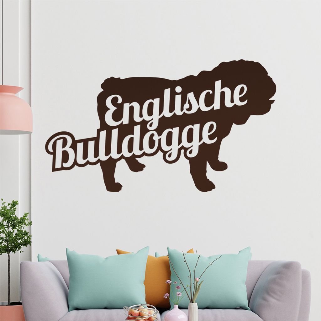 KIWISTAR Englische Buldogge mit Name Silhouette Wandtattoo in 6 Größen - Wandaufkleber Wall Sticker - Dekoration, Küche, Wohnzimmer, Schlafzimme...