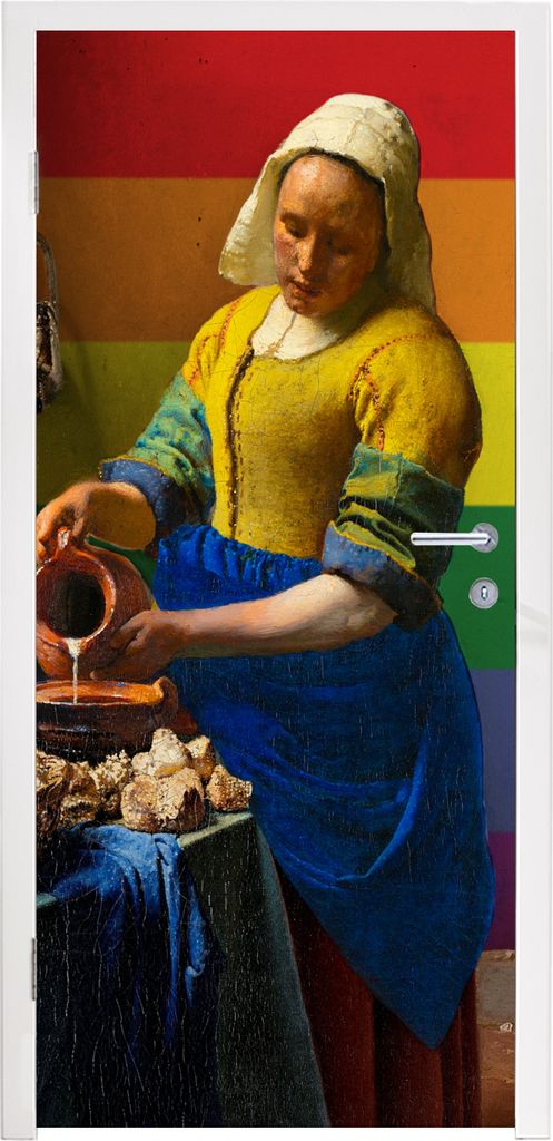 MuchoWow Türtapete Selbstklebende Türfolie Milchmädchen - Stolz - Vermeer 95x235 cm Türposter Türaufkleber Klebefolie Türklebefolie - XXL-P...