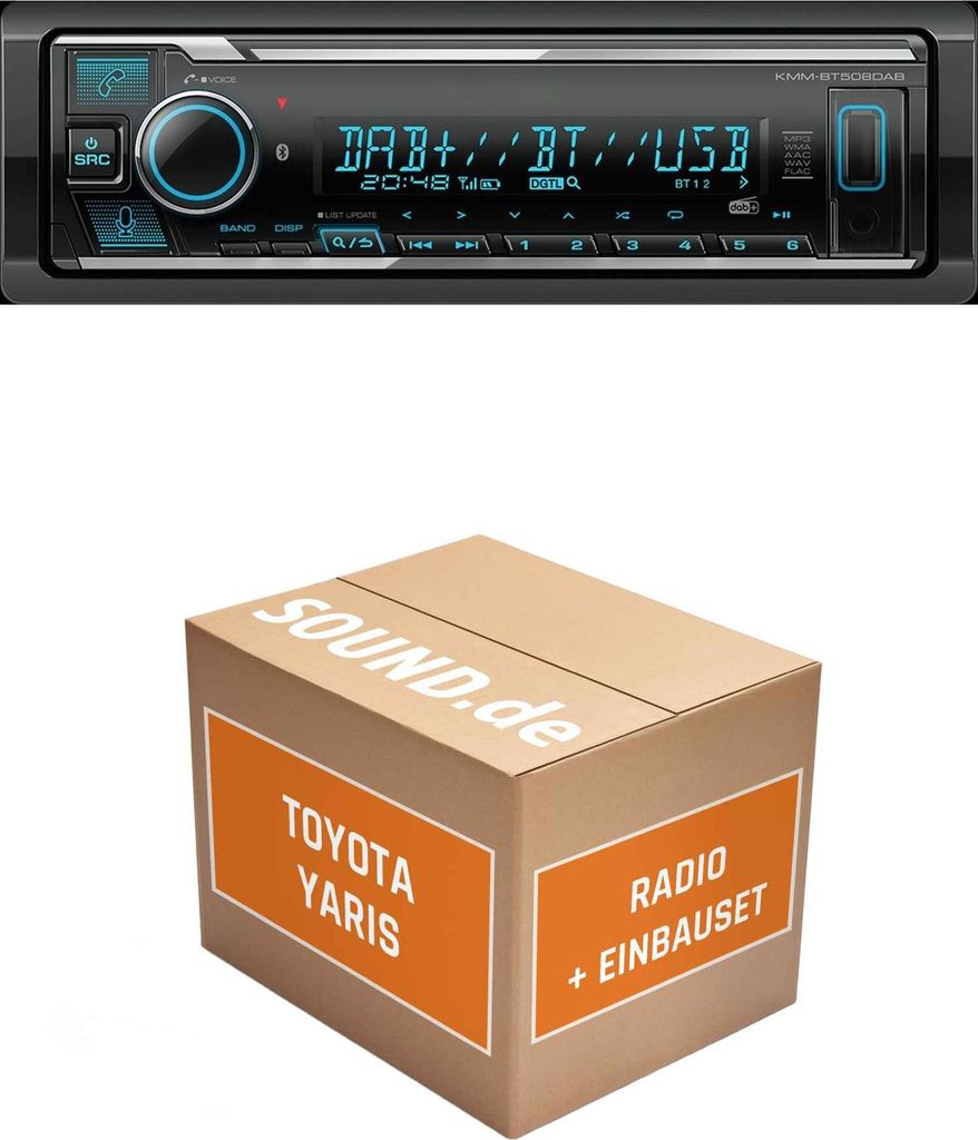 Autoradio Einbaupaket Kenwood KMM BT508DAB passend für Toyota Yaris P11 | Bluetooth Telefonieren DAB+