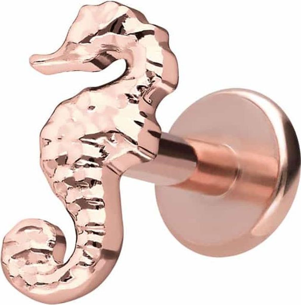 Ohrpiercing, Nasenpiercing Titan Labret mit Innengewinde SEEPFERDCHEN RoséGold Stablänge: 8mm | Stabstärke: 1,2mm