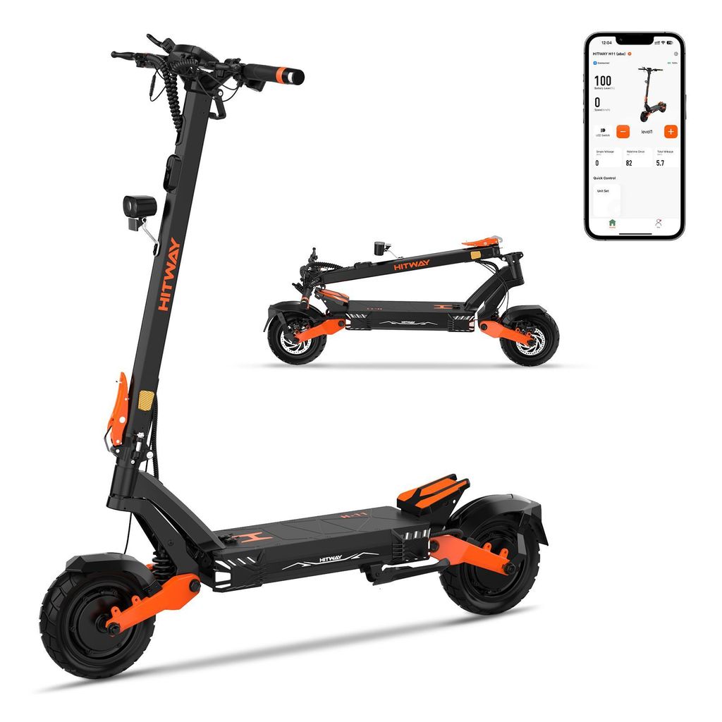 HITWAY E Scooter mit Straßenzulassung ABE, Elektroscooter mit 250W*2 Motor Spitze 1800*2, 10 " Offroad Luftreifen ,52V 23.4Ah,APP, NFC,Max 100 KM,...