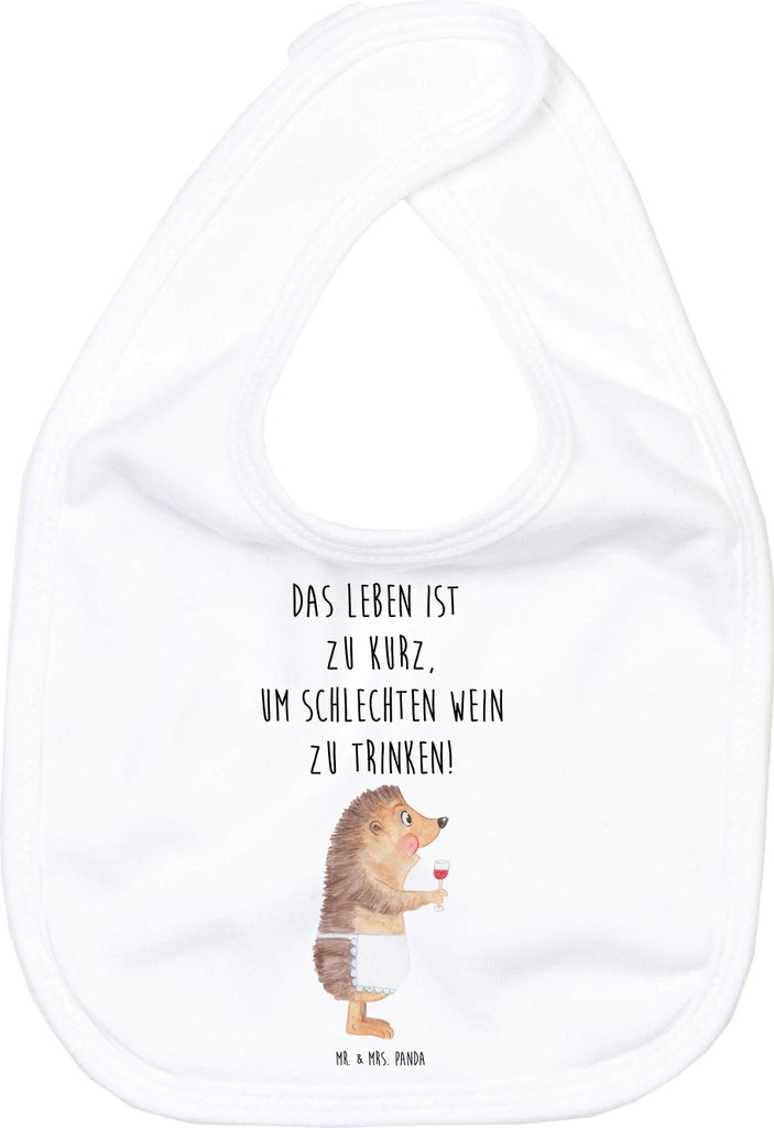 Mr. & Mrs. Panda Sabberlätzchen Igel Wein - Weiß - Geschenk, Rotwein, Lätzchen Baumwolle, Weinglas, Weinliebhaber, Weißwein, Sabber, trinken, B...