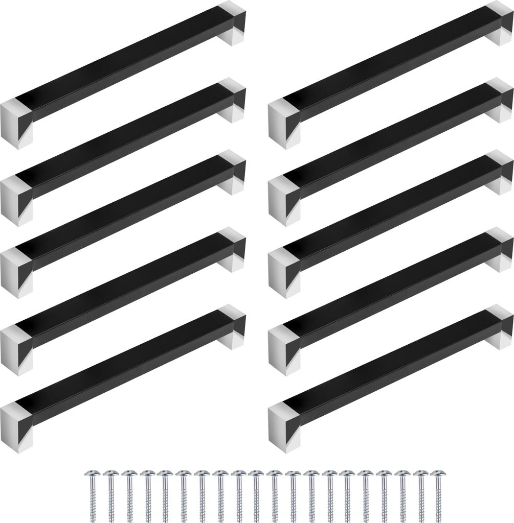 10 Stück Möbelgriffe "KM" 160mm Schwarz/Chrom Lochabstand Produktbild 