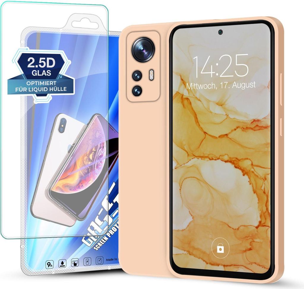 Hülle für Xiaomi 12 / 12X mit 9H Displayglas Displayschutz Plus Case Cover Bumper Silikon Softgrip Schutzhülle Farbe: Rosa