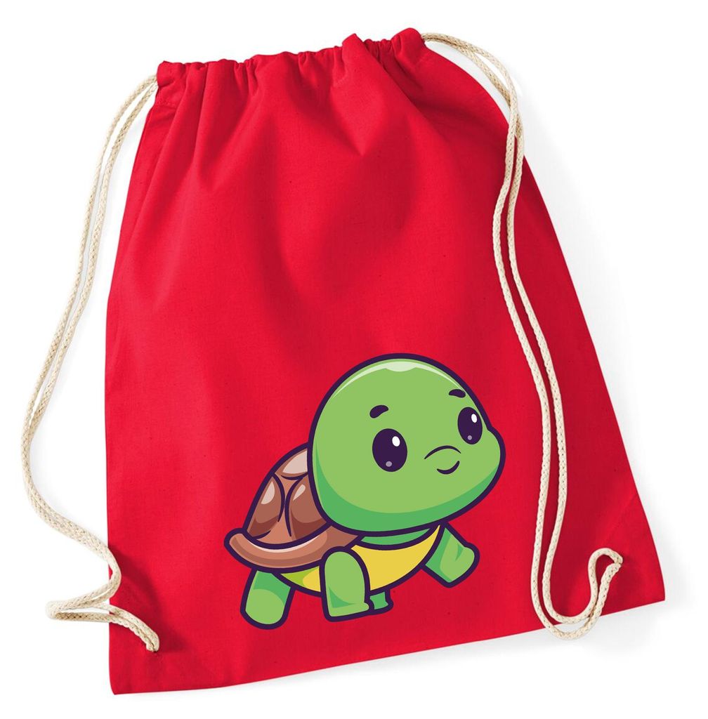 Huuraa Turnbeutel Baby Schildkröte Comic 12 Liter Classic Red Baumwolle Rucksack Geschenkidee