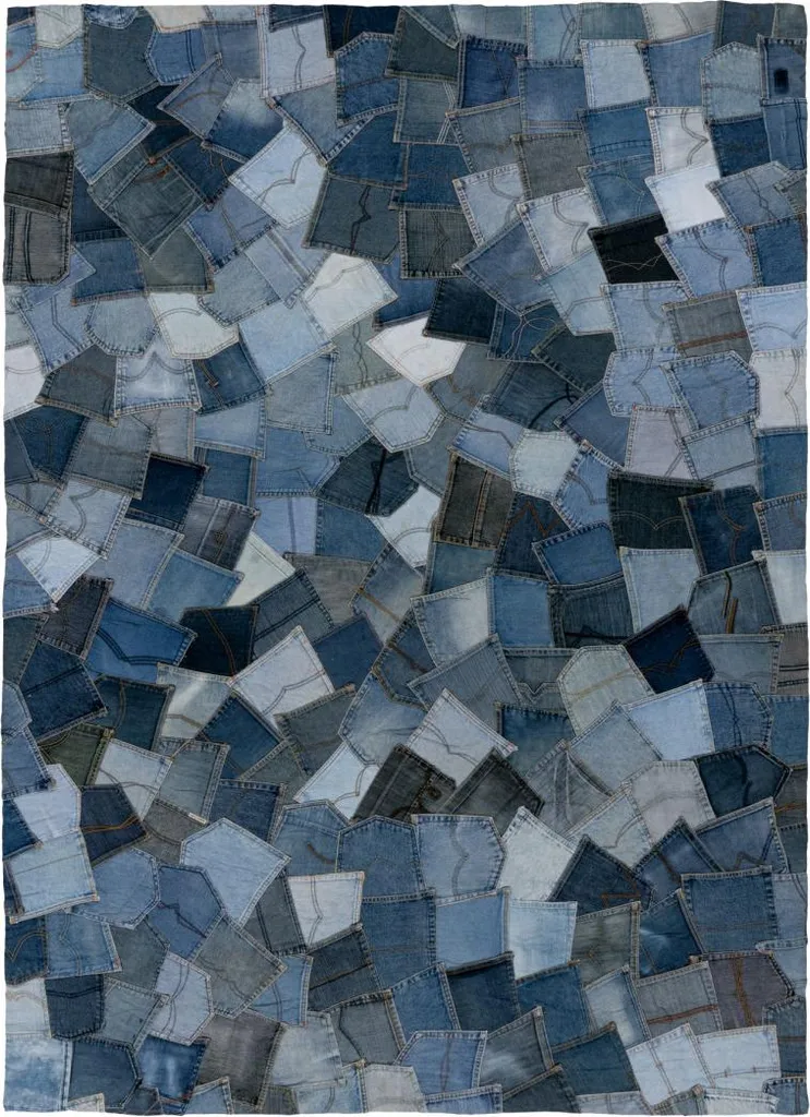 Tapis de salon bleu en denim 80x150 cm - Finition nouée main 465