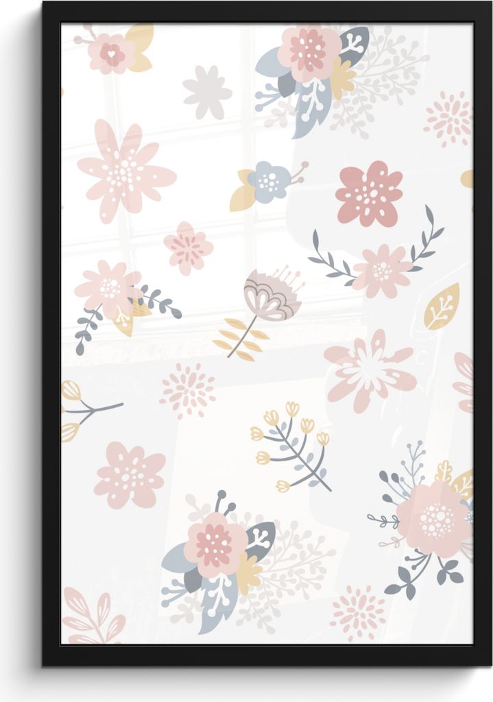 MuchoWow MuchoWow Gerahmtes Poster Blumen - Muster - Pastell - Rosa - Baby - Kind 40x60 cm - Poster mit zchwarzem Bilderrahmen - Papierdruck - ...