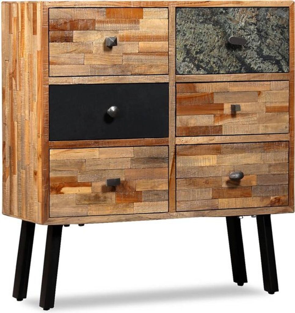 Festnight Sideboard im Vintage-Stil Kommode mit 6 Schubladen aus massivem Teakholz