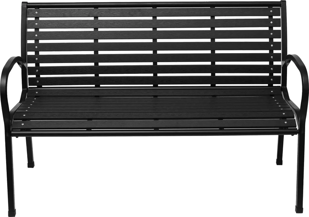 Banc de parc 126 cm en métal noir pour aménagement de balcon et extérieur