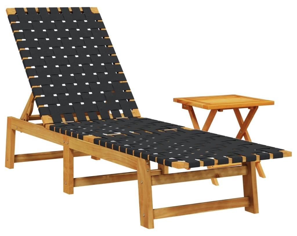 vidaXL Sonnenliege mit Tisch Schwarz Massivholz Akazie und Stoff