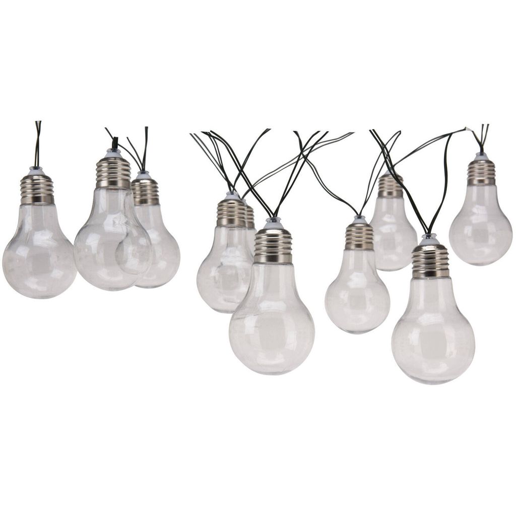A string of solar-powered LED light bulbs.