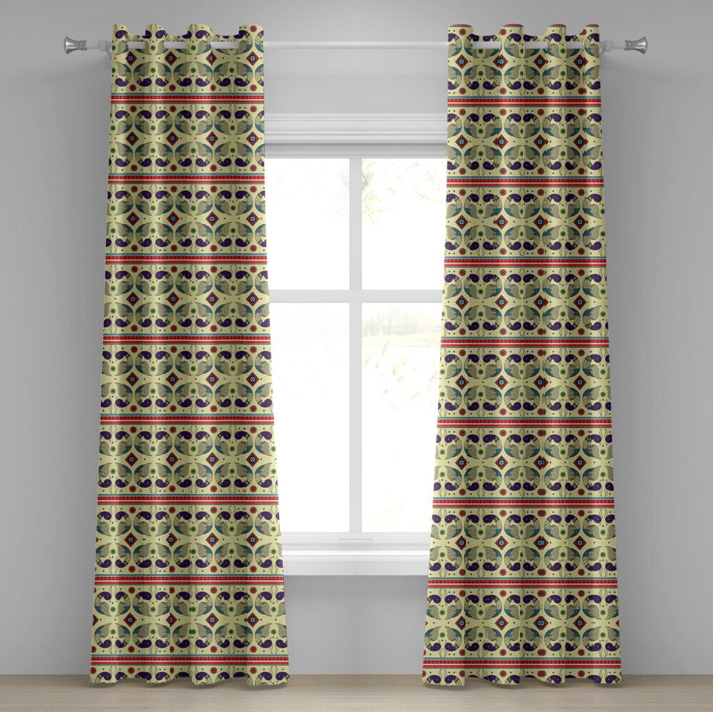 ABAKUHAUS Stammes Ösenvorhang, Ethnisches und kreatives Pfau-Muster mit Blumen Abstrakte gebürtige Amerika-Kunst, Dekorative 2-Panel-Fenstervorh...