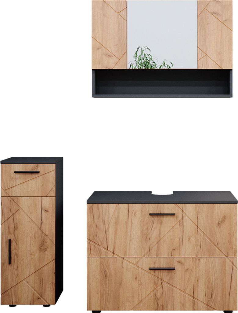 Badmöbel-Set Vicco Irma Goldkraft Eiche/Anthrazit 3 Teile, Produktbild 