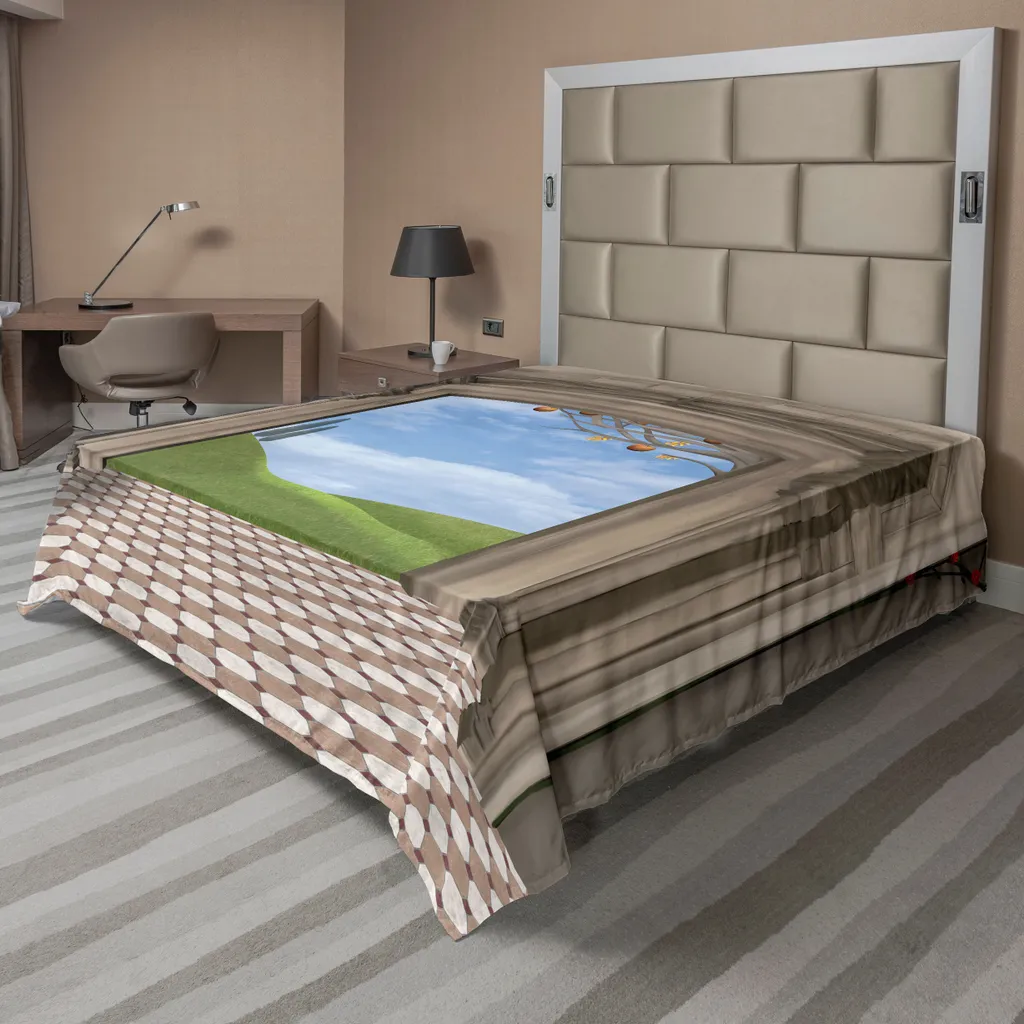 Grand Drap Plat Bleu Vert Motif Paysage - Textile Doux 275 x 260 cm