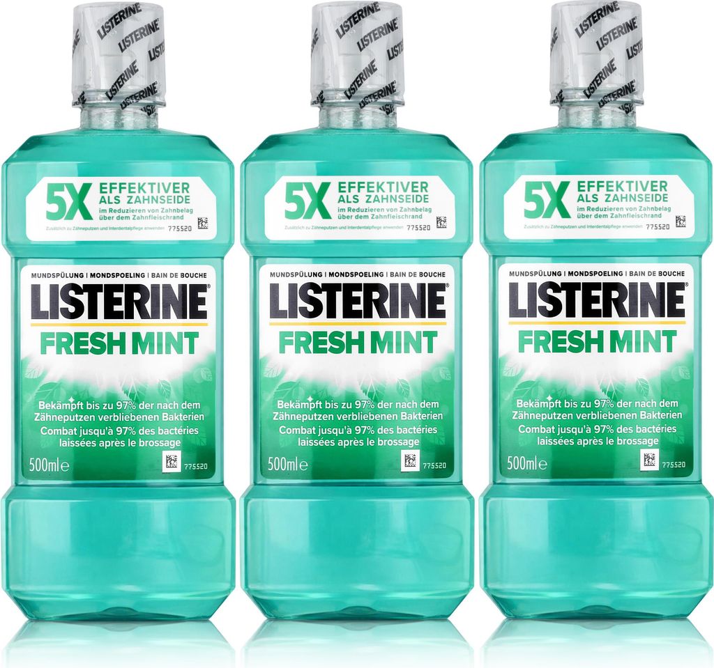 Listerine Fresh Mint 500ml - Für die tägliche Mundspülung (3er Pack )