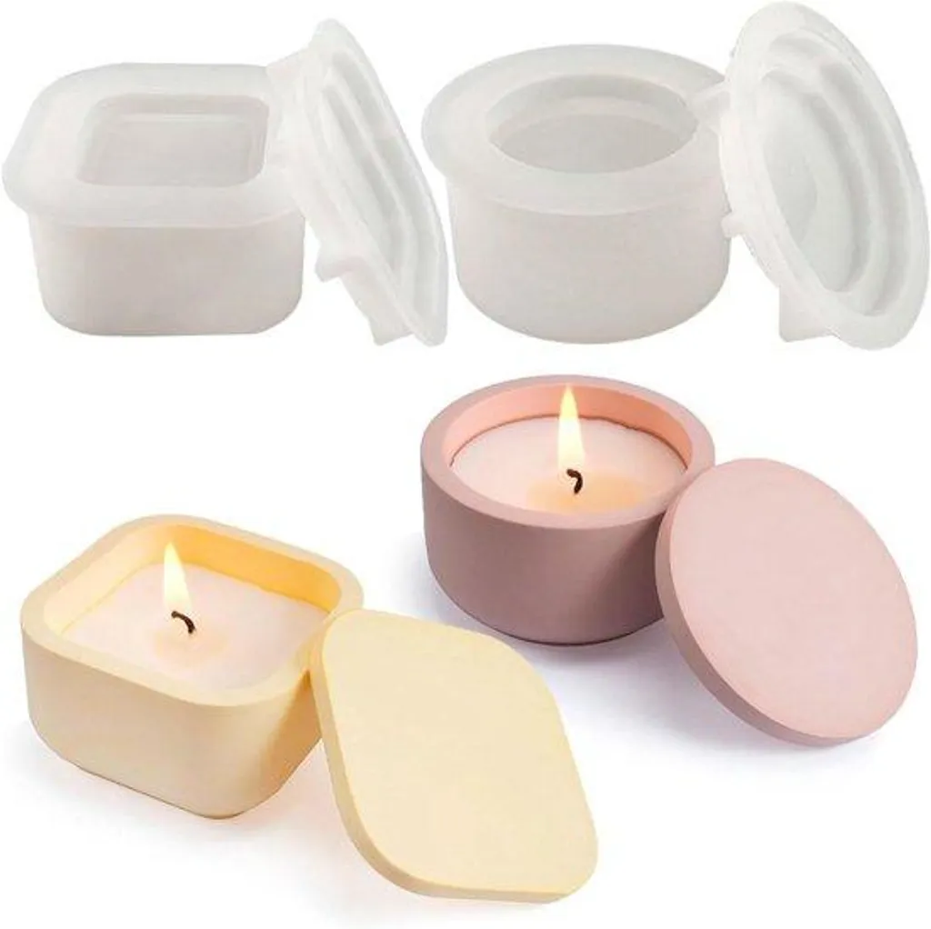 Lot de 2 Moules Silicone pour Bougeoirs avec Couvercle en Résine Époxy