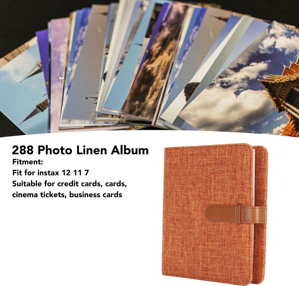 Leinen Hardcover 3 Zoll Fotoalbum große Kapazität Universal 288 Taschen Fotos Cover für Instax 12 11 7 Orange