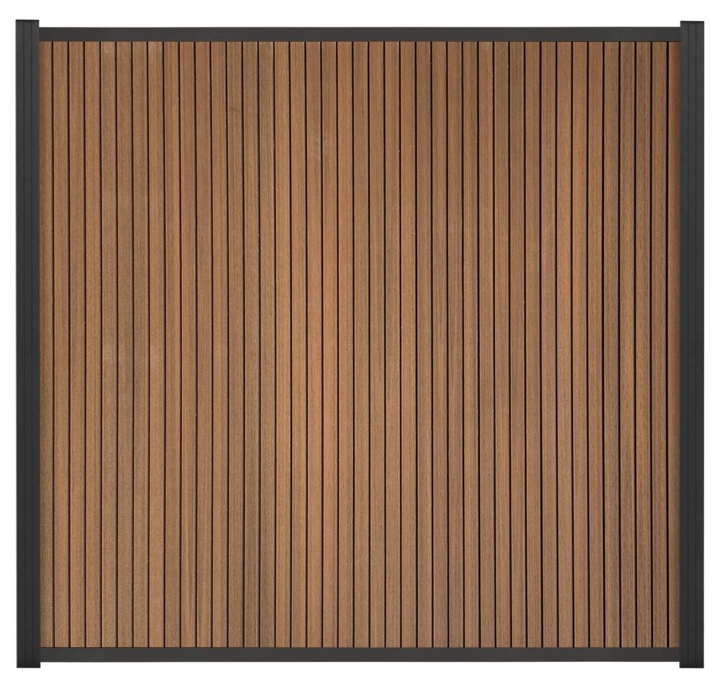 Ligna Gard WPC Zaun Borkum Akustikzaun Vertikal ca. 175 x 180 cm Sichtschutz Steckzaun Golden Teak Aluminium Anthrazit Ohne Pfosten