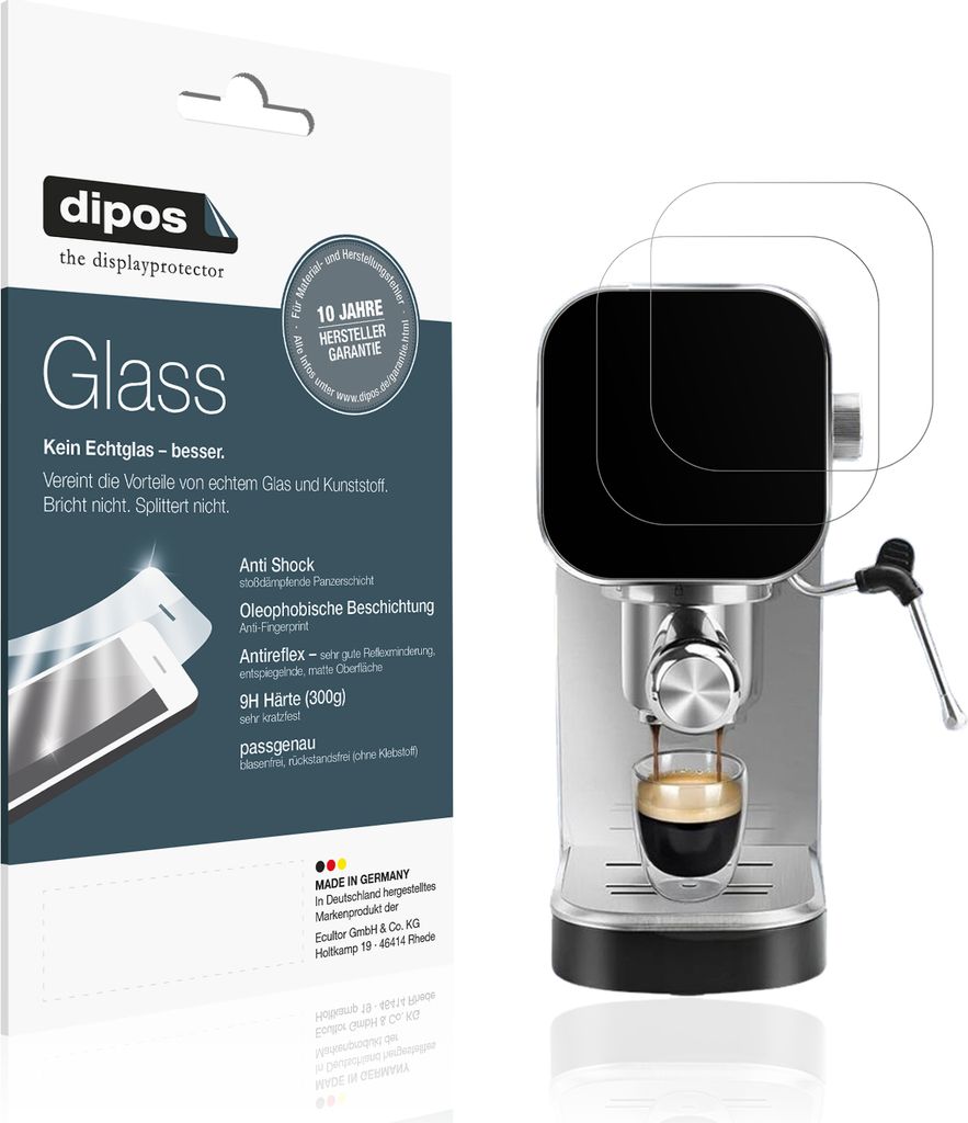 2x Schutzfolie für Aigostar Barista matt - Anti-Shock 9H Folie dipos Glass Kunststoffglas