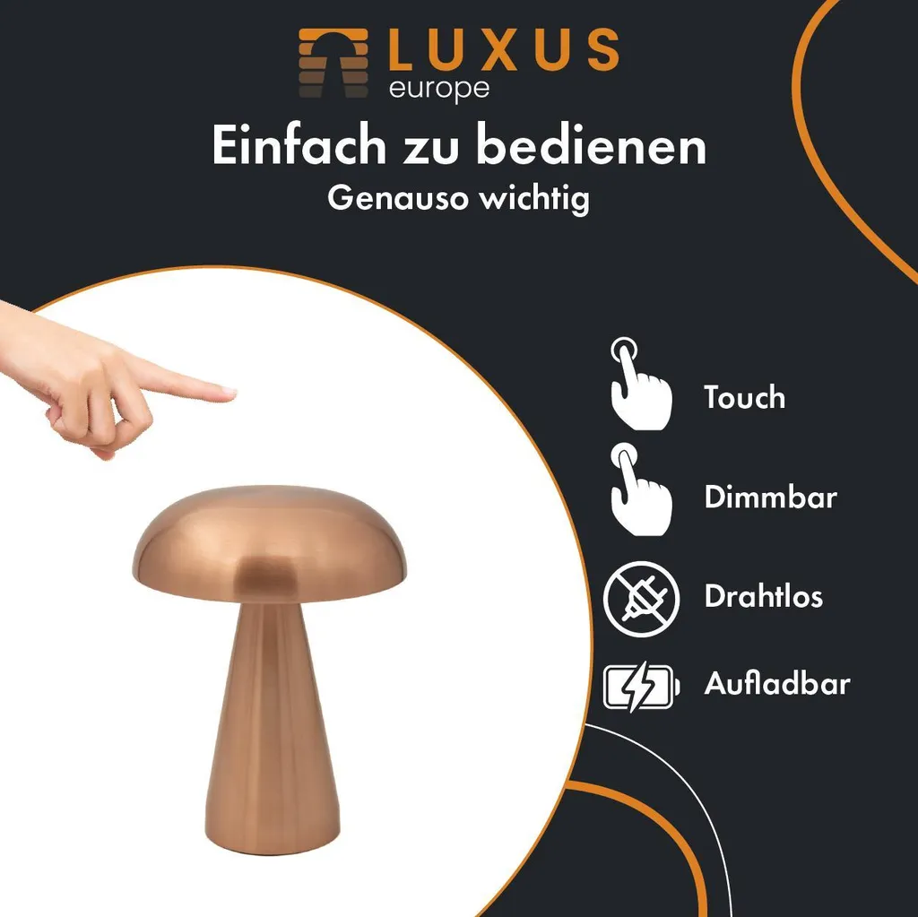 Lampada da Tavolo Touch Sofia Rosé Lusso | Design LED Ricaricabile - 2