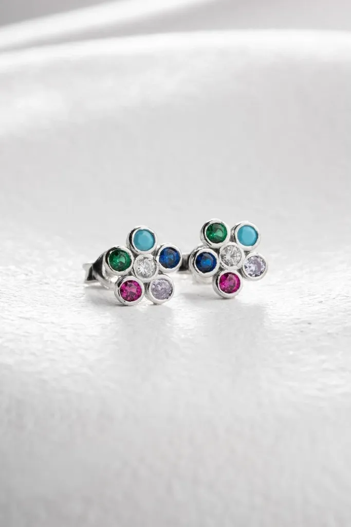 Boucles argent 925 fleurs anti-allergie avec pierres zircone éclat