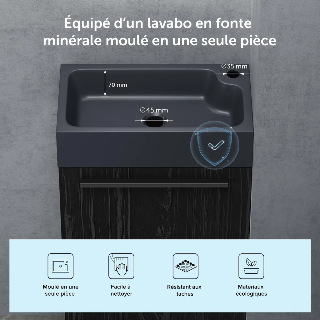 Doporro Pisa Petit Meuble sous Vasque Noir Texturé et Vasque Gris 46cm - 3