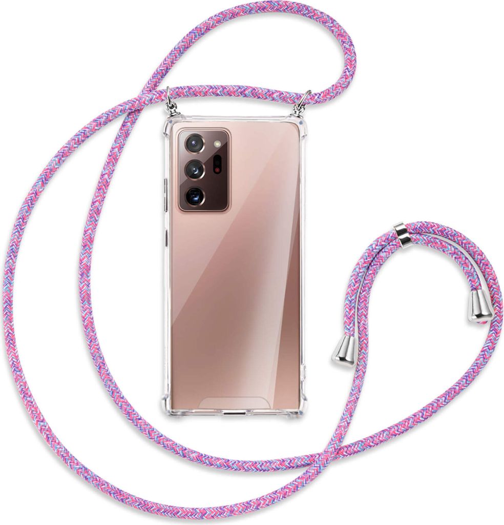 Handykette Backcover-Schutzhülle mit Band (Metall silberfarben) für Samsung Galaxy Note 20 Ultra - lila/rosa/blau