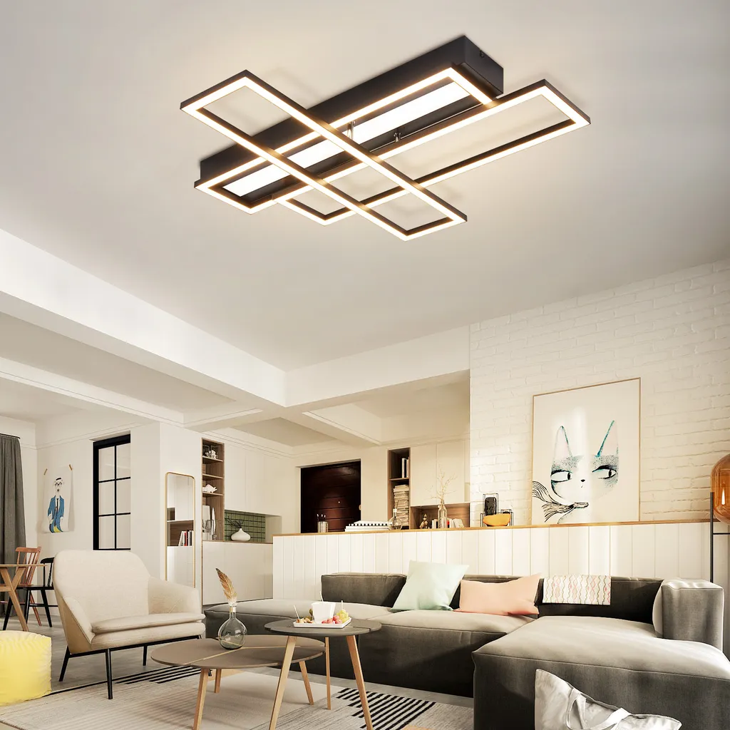 Plafonnier LED Dimmable Noir 54W avec Télécommande et Design Géométrique - 9