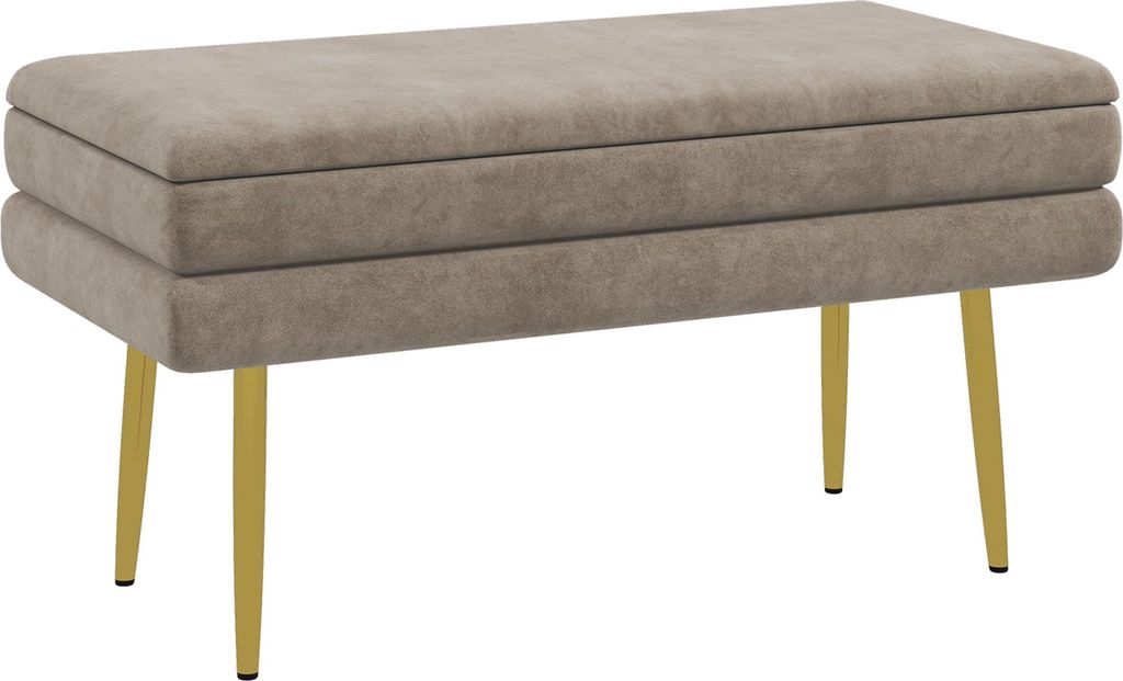 Sitzbank Polsterbank Stauraum Samt Gold-Stahl 79,5 cm bis 120 kg Bettbank Beige