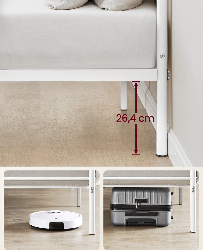 Produktbild von VASAGLE Bed 90 X 200 Cm, Guest Bed, Single Metal Bed Frame, Metal Bed, Easy Assembly, Matt White RMB062W01