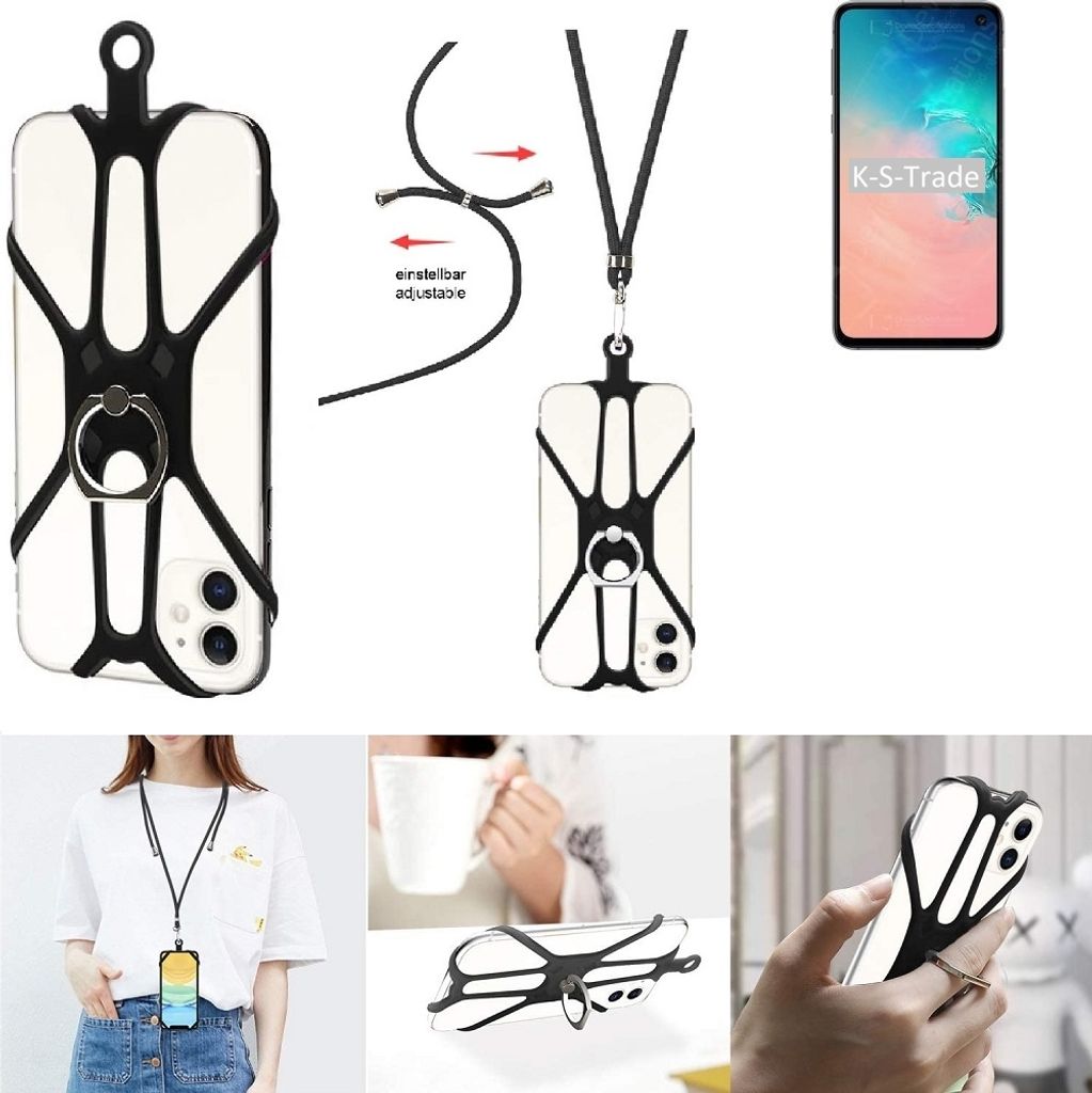 K-S-Trade 3in1 Handykette Handyband Handykordel Halsband Smartphone-Ring Handy-Ring kompatibel mit Samsung Galaxy S10e SD855 Fingerhalterung Handyring