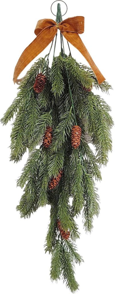 Weihnachtliche Tropfengirlande, künstlicher Norfolk-Kiefernzweig, Türgirlande mit künstlichen Tannenzapfen und Schleife für die Innen- und Auß...