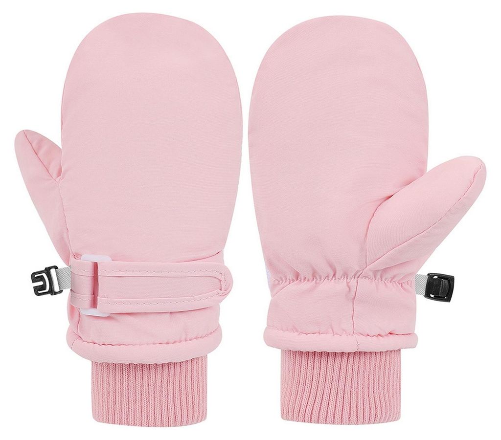 1 Paar Kinderhandschuhe, wasserdichte Winter-Skihandschuhe, weiches Fleecefutter, winddicht, verstellbarer Riemen, einfarbig, genähte Handschuhe