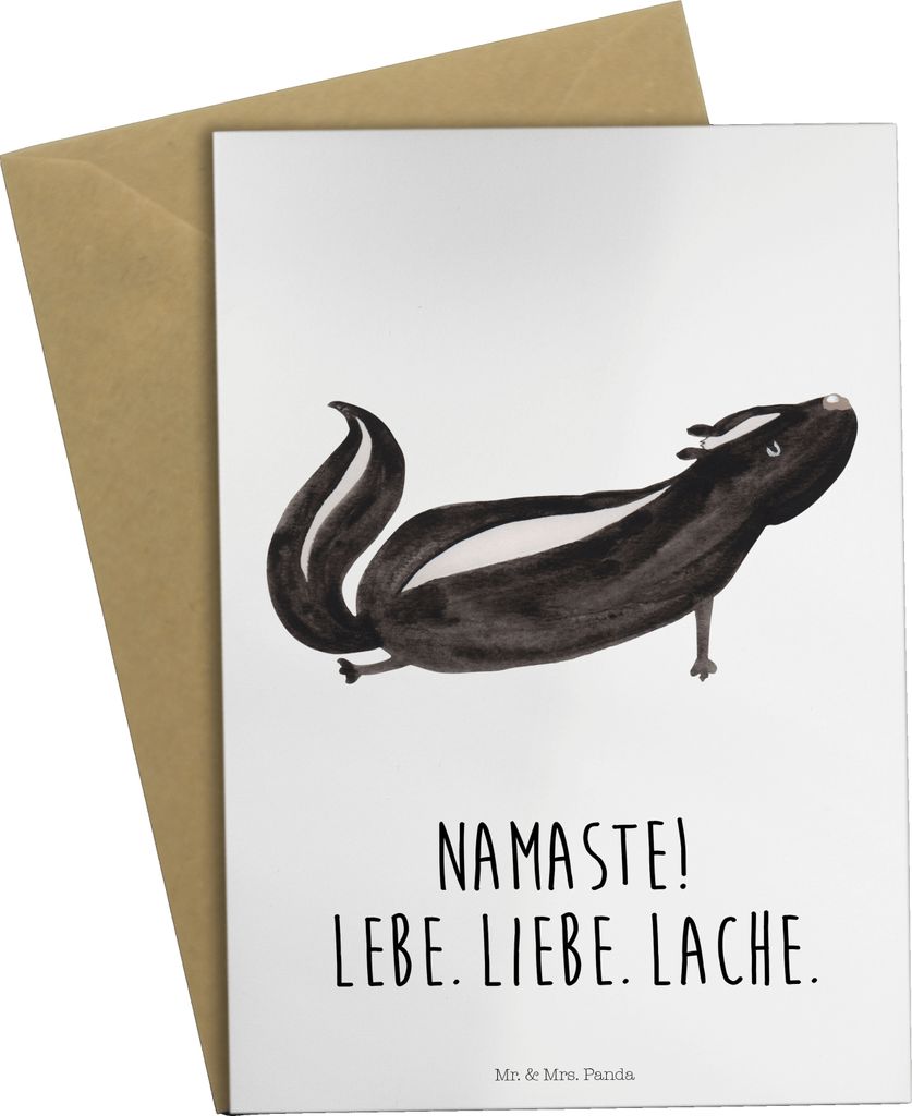 Mr. & Mrs. Panda Grußkarte Stinktier Yoga - Weiß - Geschenk, einladungskarten, hochzeitskarten, Raubtier, Wildtier, Skunk, Liebe, weihnachtskarte...