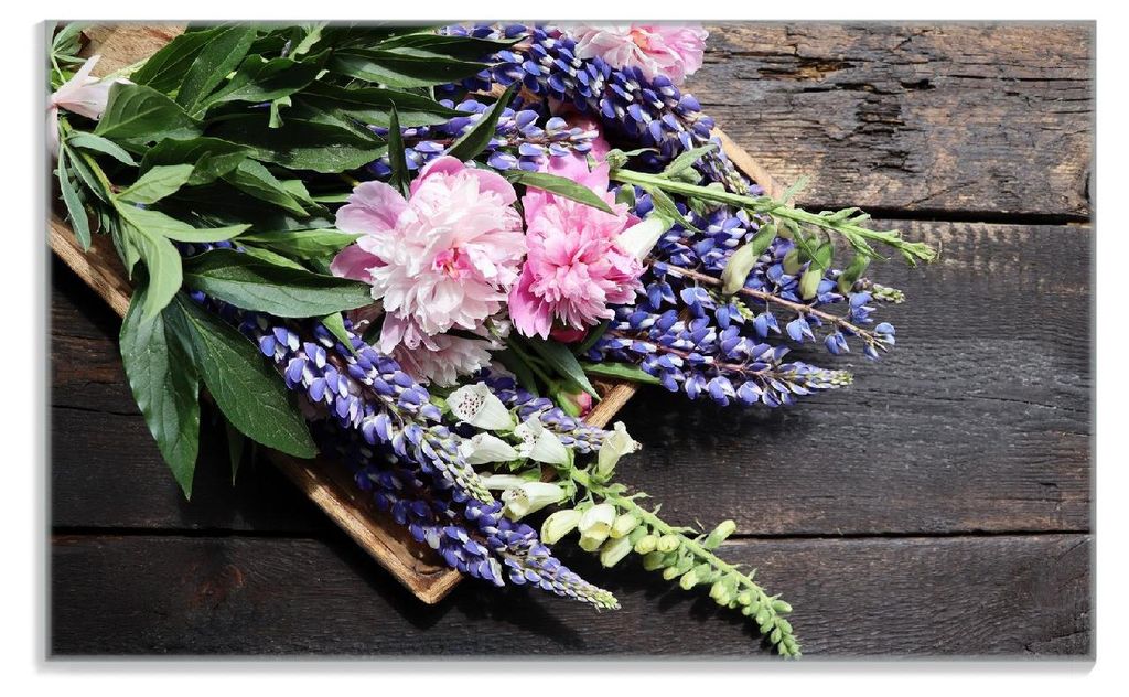 Wallario Frühstücksbrettchen aus Glas, je 14 x 23 cm, mit rutschfesten Füßen, Motiv Stillleben mit Frühlingsblumen