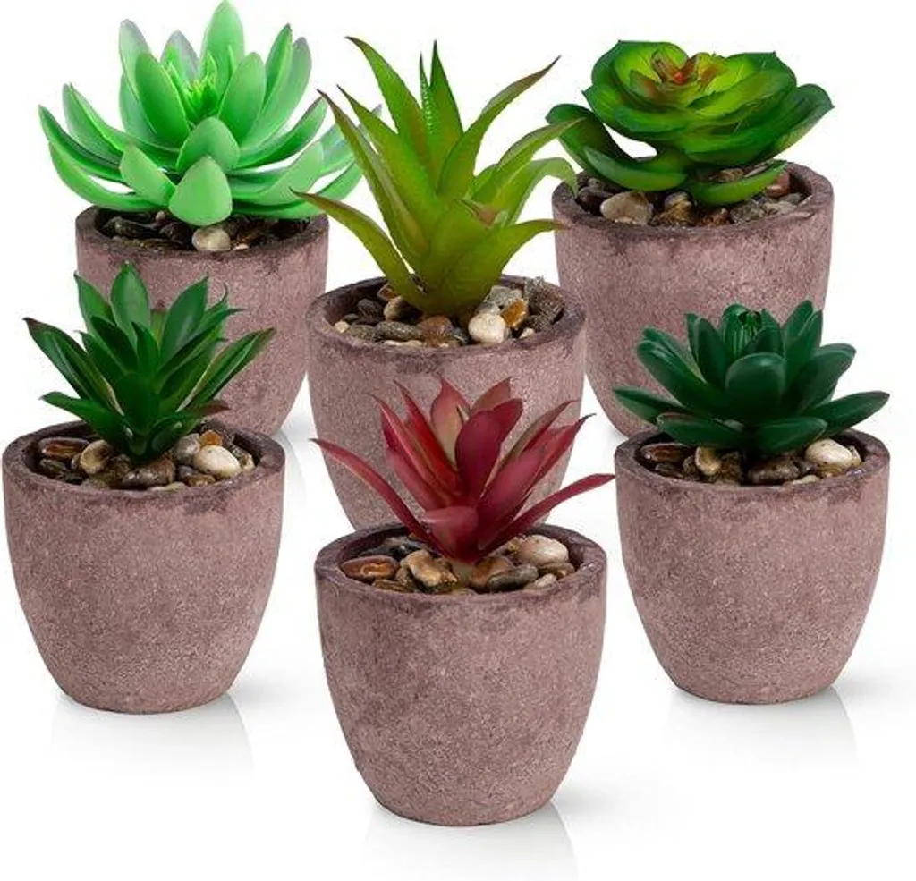 Plantes artificielles sans entretien en pot naturel - Set de 6