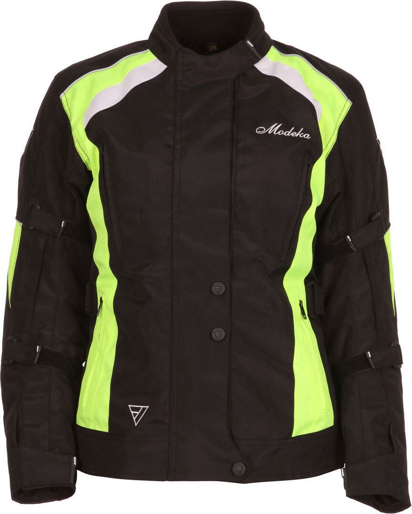 Modeka Janika Damen Motorrad Textiljacke, schwarz/neon, 40