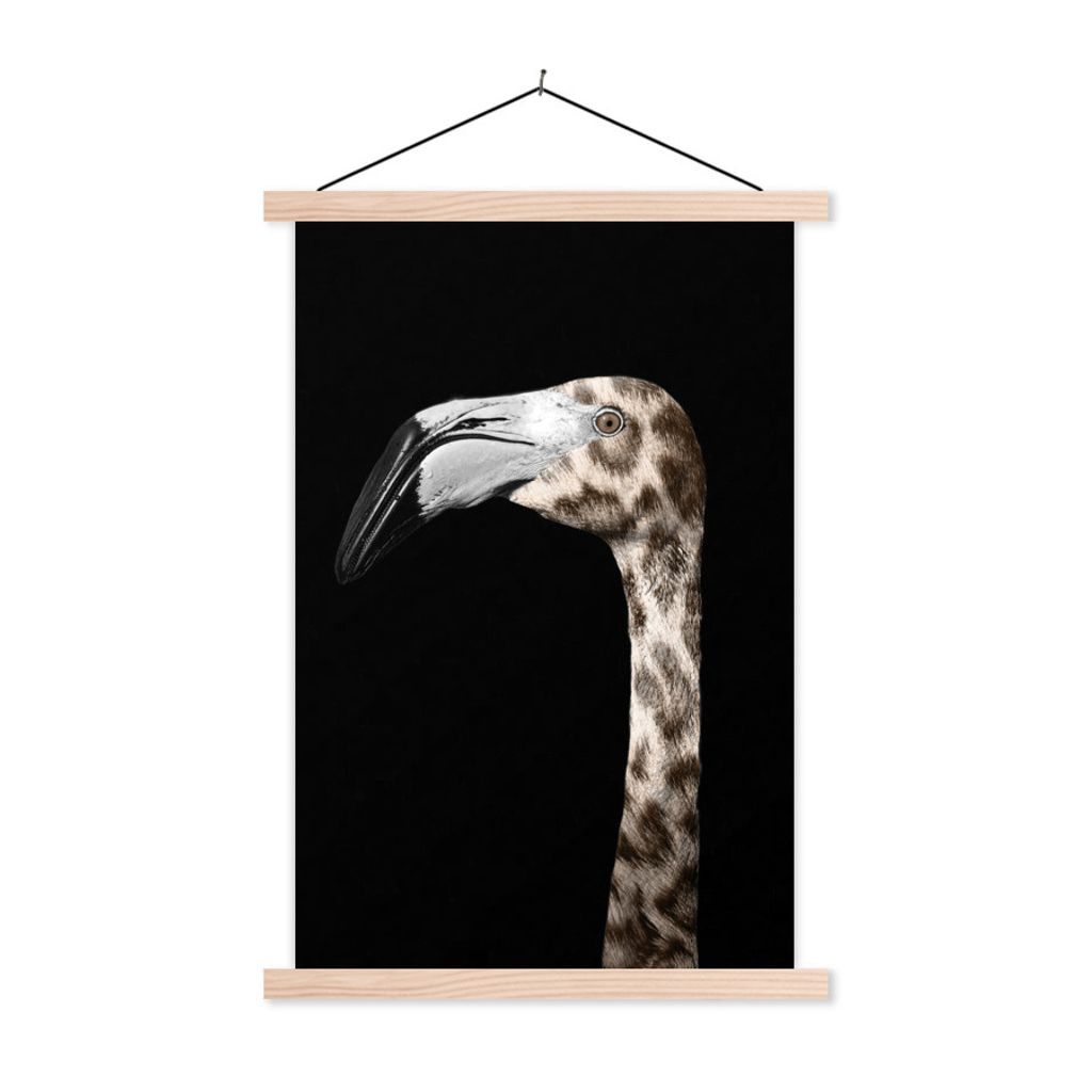 MuchoWow Textilposter Flamingo - Panther - Porträt 40x60 cm mit holzfarbenen Rahmen - Poster