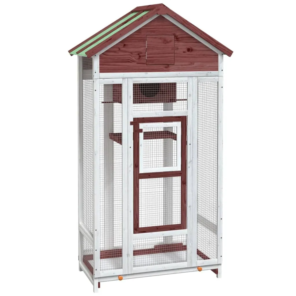 Volière haute en pin Mokka - Cage 170 cm pour canaris et perruches