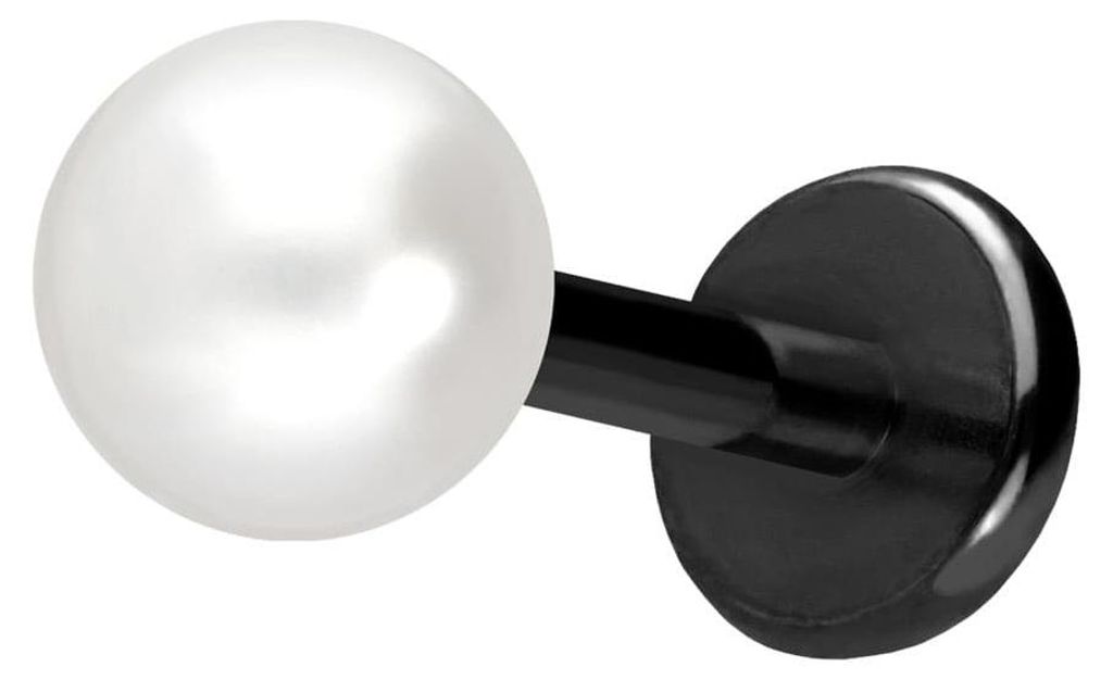 Ohrpiercing, Nasenpiercing Titan Labret mit Push Fit SYNTHETISCHE PERLE Schwarz Stablänge: 7mm | Stabstärke: 1mm | Perlengröße: 4mm