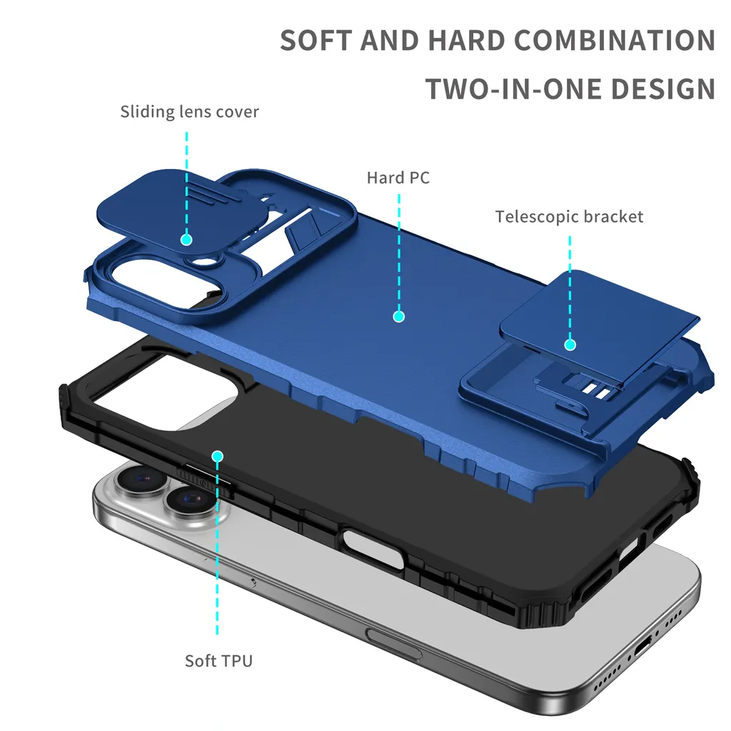 Cover Blu iPhone 16 Plus: Protezione Camera e Stand Magnetico - 3