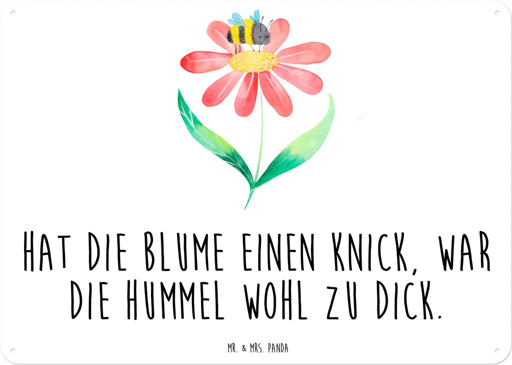 Mr. & Mrs. Panda Wandbild Hummel Blume DIN A3 - Weiß - Geschenk, Blechschild, Türschild, tafel, Wespe, Biene, Lustige Sprüche, Feld, Hummeln, Sc...