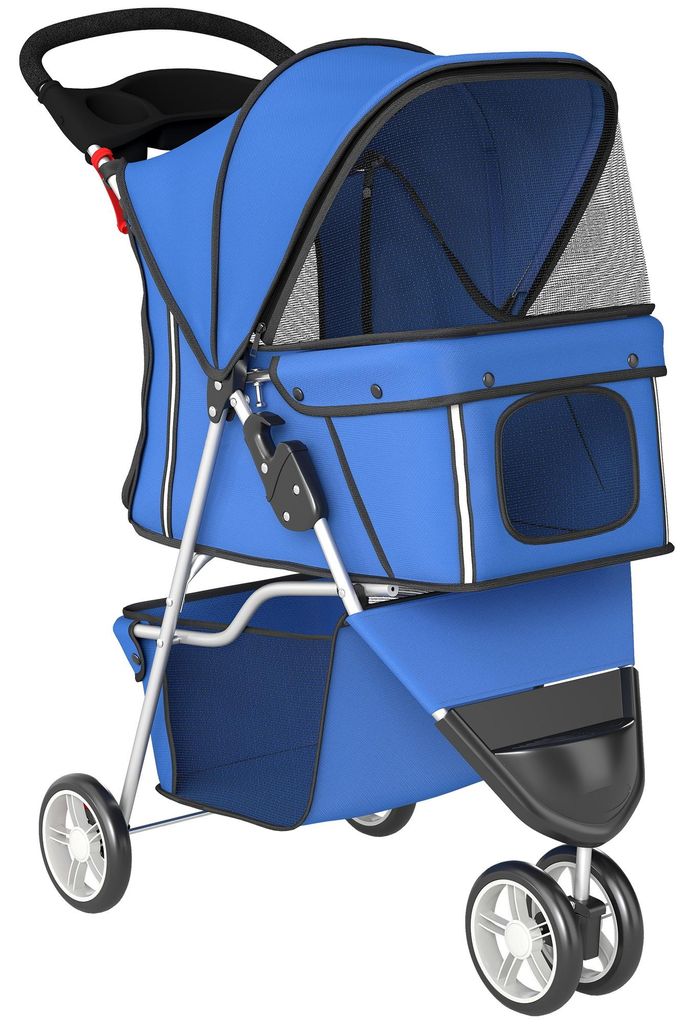 Hundewagen Hundebuggy Faltbar bis 10kg mit Aufbewahrungskorb, Kissen, Netzfenstern, für kleine Hunde, 77x44x102cm Blau