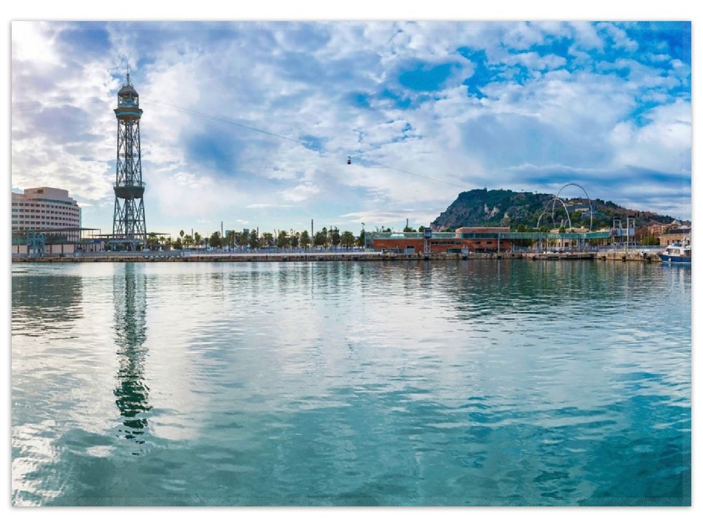 Wallario Premium Teppich, Größe 50 x 70 cm, Panorama des Hafens von Barcelona
